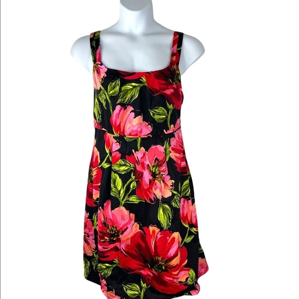Lane Bryant Dark Floral Tropical Wide Strap Tank Dress Vacation Resort Trip